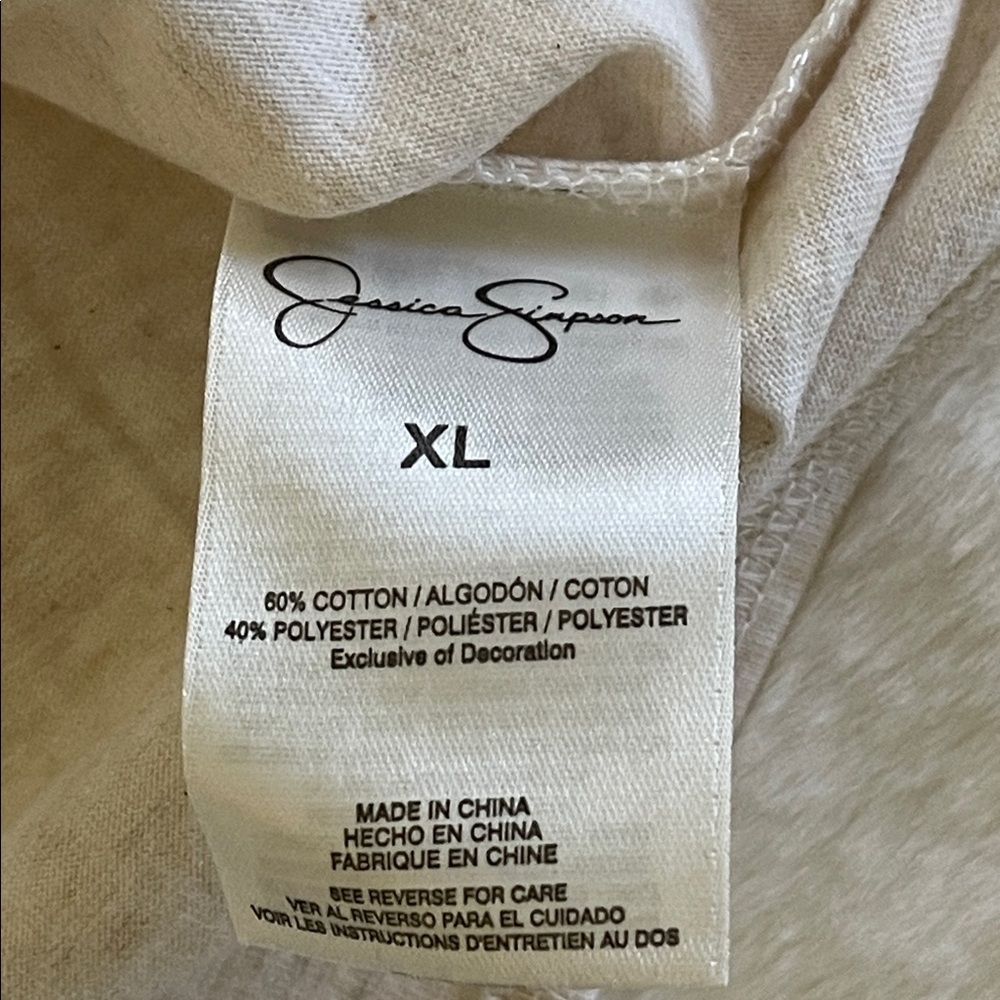 Jessica Simpson Beige Graphic Tee with Colorful Patches Tween SZ XL - Picture 4 of 7